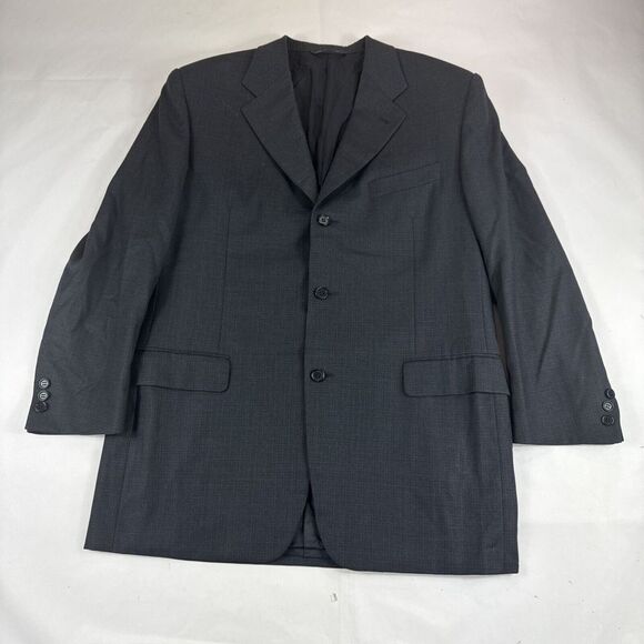 CANALI Proposta Blazer Mens‎ 50R Charcoal Plaid Wool 3 Button Sports Jacket Coat